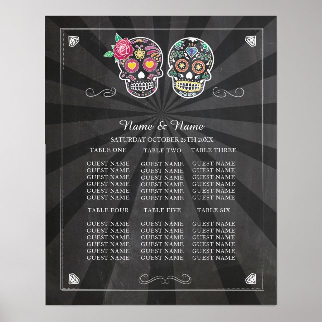 Rose crâne Table Mariage Halloween Poster Siège (Devant)