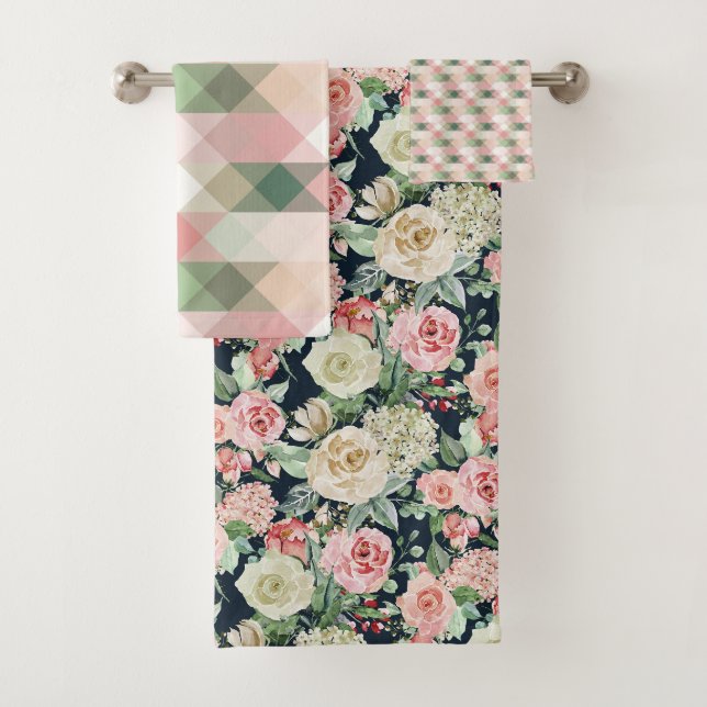 Rose & Crème Floral Aquarelle Serviette géométriqu (En situation)