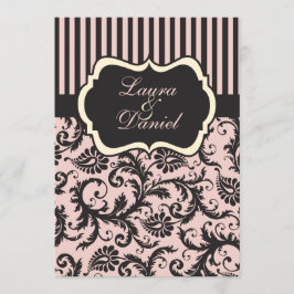 Rose, Crème, Gris Damas Invitation rayée