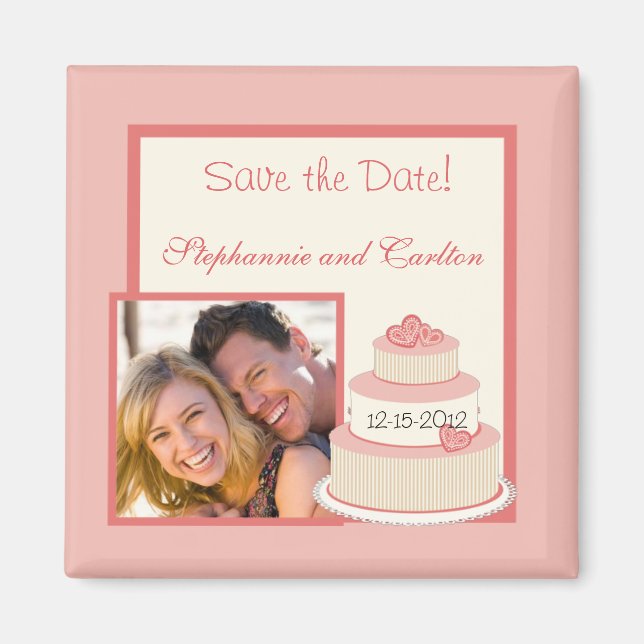Rose/Creme Hochzeitstorte Magnet (Vorne)