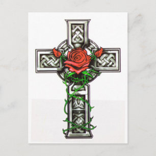 Rose cross tattoo design postkarte