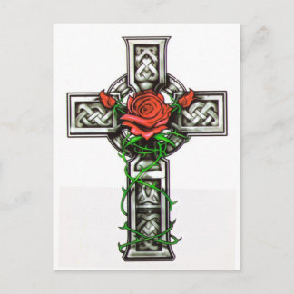 Rose cross tattoo design postkarte