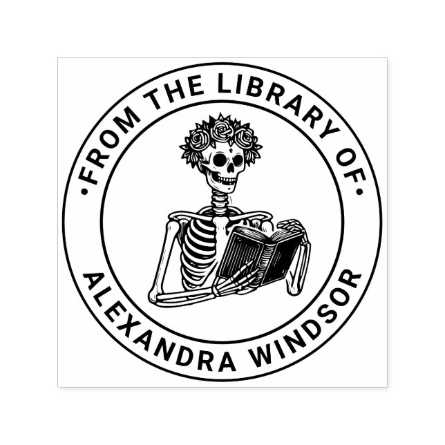 Rose Crown Skeleton Lesen Bibliotheksname Permastempel (Design)