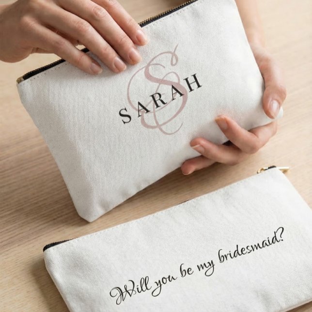 Rose Cute Monogram Personalized Bridesmaid Gift Zubehörtasche (Von Creator hochgeladen)