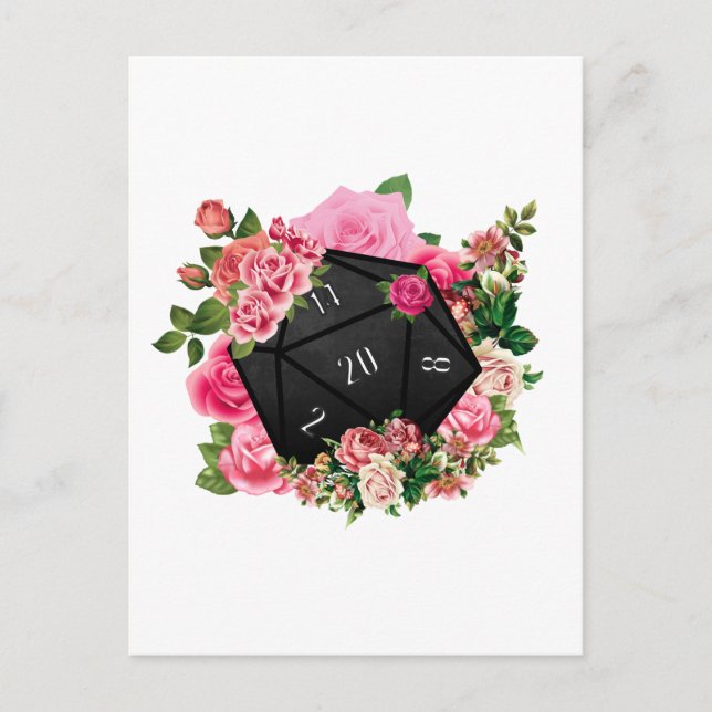 Rose D20 Tabletop RPG Gaming Dice Postkarte (Vorderseite)
