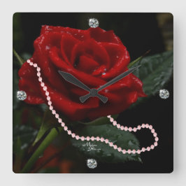 Rose & Daimonds Clock- personalize if desired Quadratische Wanduhr