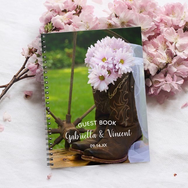 Rose Daisies Boots Western Mariage livre d'hôte (Créateur téléchargé)