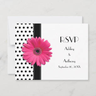 Rose Daisy Noir Blanc Polka Dot Wedding RSVP