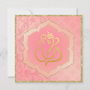Rose Damask Gold Ganesh Indische Hochzeit  Einladung