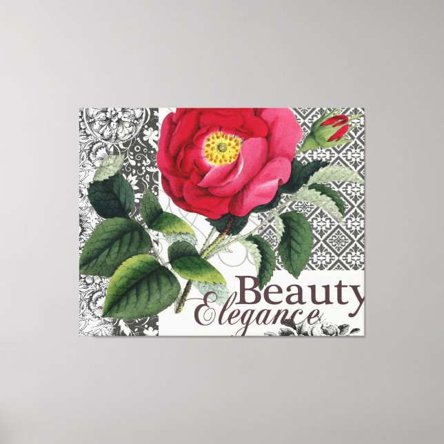 Rose Damask Hübsche Blumenantik Leinwanddruck (Vorderseite)