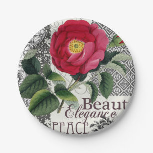 Rose Damask Hübsche Blumenantik Pappteller