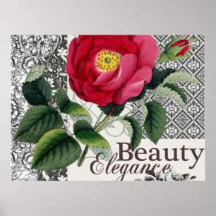 Rose Damask Hübsche Blumenantik Poster