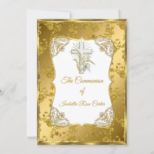 Rose Damask Pearl Gold White Cross Einladung