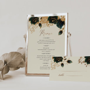 Rose D'Aquarelle Or Numéro De Table Et Menu Mariag