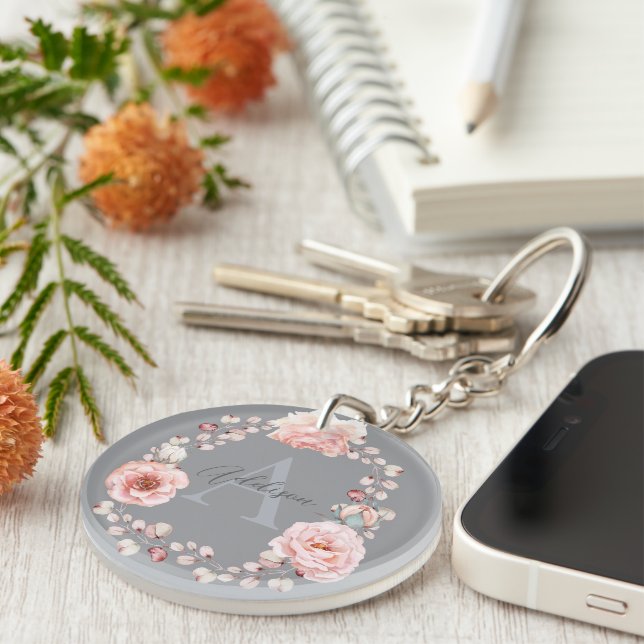 Rose d'aquarelle Wreath personnalisée | Gray (Devant droit)