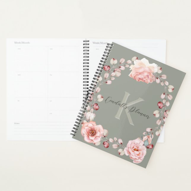Rose d'aquarelle Wreath personnalisée | Vert sage (Devant avec enveloppe)