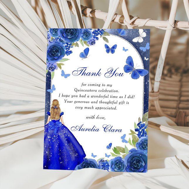 Rose d'argent bleu Quinceanera Carte de remercieme (Créateur téléchargé)