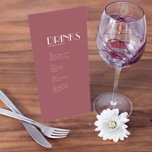 Rose | Dark Rose Wedk Drink Menu Menükarte (Von Creator hochgeladen)