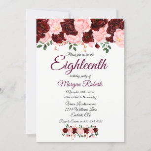 Rose de 18e anniversaire Pink Burgundy invitation 