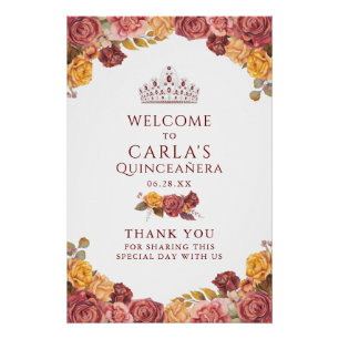 Rose de Bourgogne Quinceanera Affiche de bienvenue