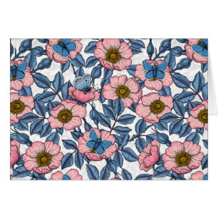 Rose de chien et papillons