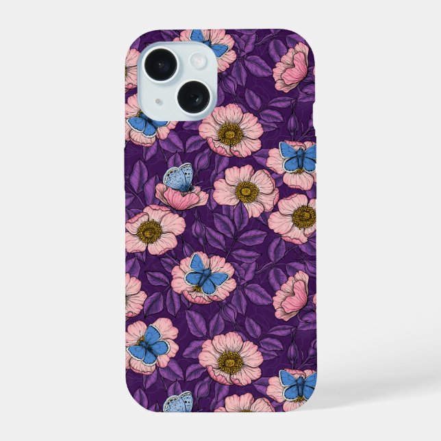 Rose de chien et papillons en rose et violet (Verso)