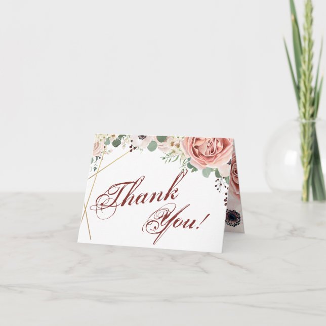 Rose de jardin géométrique plié Carte de remerciem (Devant)