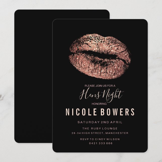 Rose de nuit poules Gold Lips Invitation (Devant / Derrière)