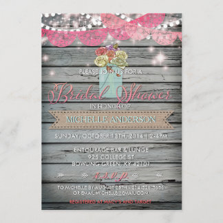 Rose de pays Rustic Mason Jar Invitation de Fête d