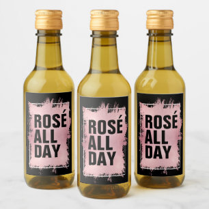 ROSÉ DEN GANZEN TAG Faux-Folie auf schwarzem Mini Weinetikett