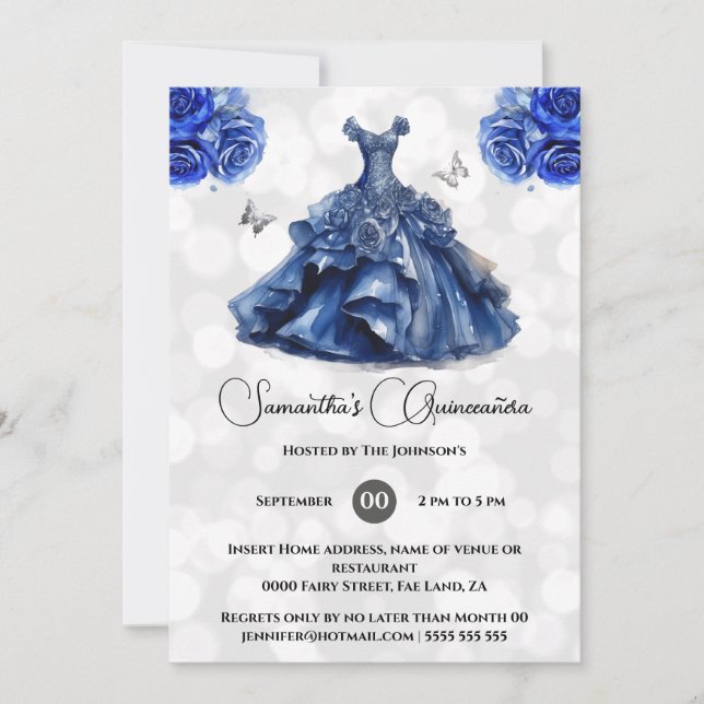 Rose der Blaumarinekrinzessin Quinceañera Einladung (Vorderseite)