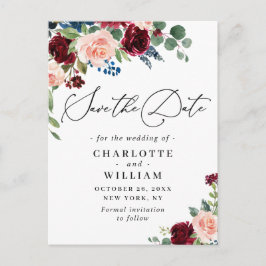 Rose der Burgundy Blush Navy Hochzeit speichern da Postkarte