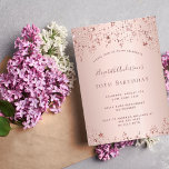 Rose der Geburtstagsparty Einladung<br><div class="desc">Eine moderne,  stilvolle und glamouröse Einladung für die 50. (oder jedes Alter) Geburtstagsfeier einer Frau. Ein Imitat Rose gold metallische Hintergrund mit einem eleganten Imitat Rose goldfarbene Sterne. Der Name ist mit einer modernen dunklen Rose goldfarbenen Handschrift geschrieben,  die als Stilschrift dient. Vorlagen für Ihre Party-Details.</div>