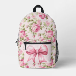 Rose der großen Hütte Pink Bow | Monogramm Bedruckter Rucksack