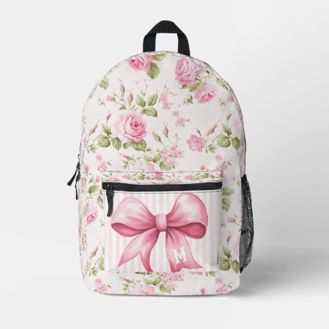 Rose der großen Hütte Pink Bow | Monogramm Bedruckter Rucksack (Vorderseite)