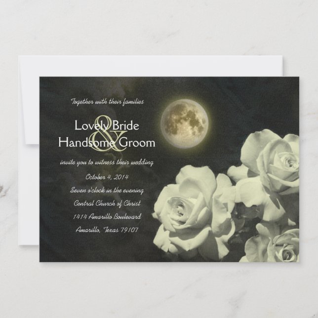 Rose der Hochzeit auf Vollmond-Elfenbeinküste Einladung (Vorderseite)