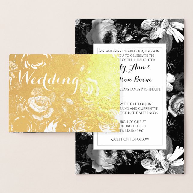Rose der Silberfolie Typografie Einladungen (Anzeige)