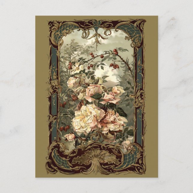 Rose der viktorianischen Ära und Rahmen für den ba Postkarte (Vorderseite)