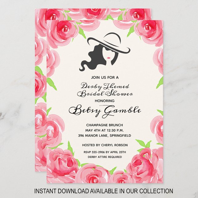 Rose Derby Bridal Dusche Einladungen (INSTANT DOWNLOAD available in our collection to send your invitations digitally.
)
