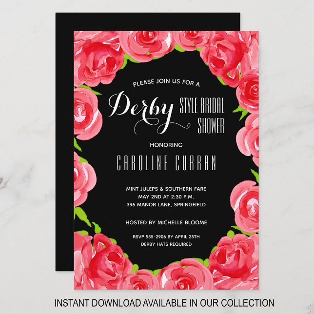 Rose Derby Bridal Dusche Einladungen (INSTANT DOWNLOAD available in our collection to send your invitations digitally.)