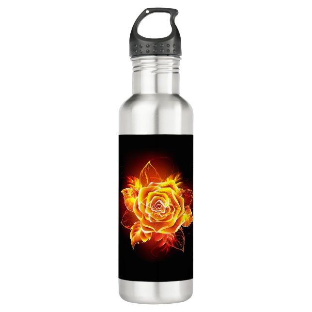 Rose des blühenden Feuers Edelstahlflasche (Vorderseite)