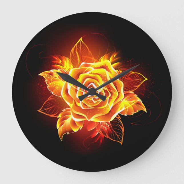 Rose des blühenden Feuers Große Wanduhr (Vorderseite)