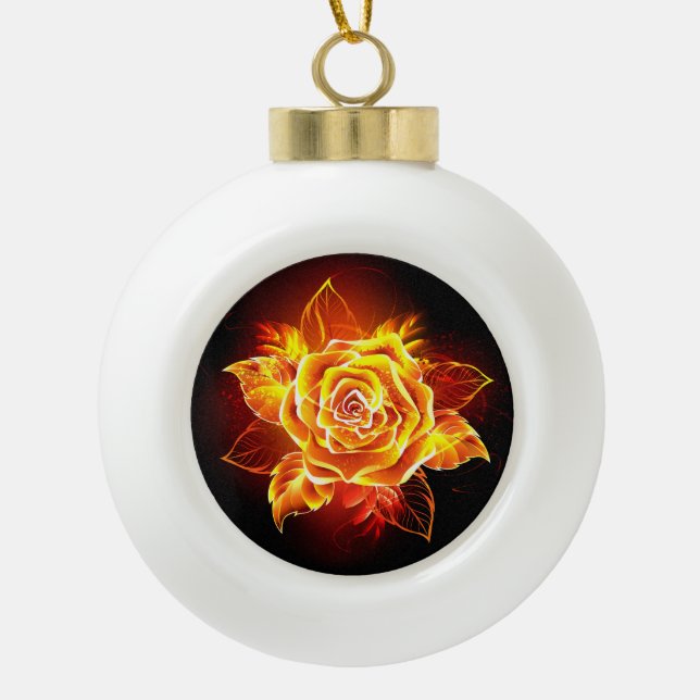 Rose des blühenden Feuers Keramik Kugel-Ornament (Vorderseite)