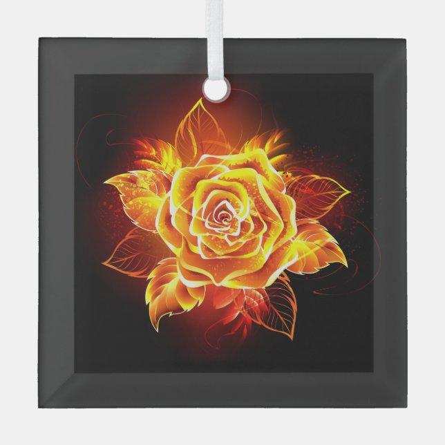 Rose des blühenden Feuers Ornament Aus Glas (Vorderseite)