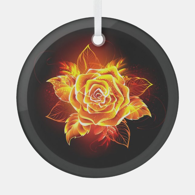 Rose des blühenden Feuers Ornament Aus Glas (Vorderseite)