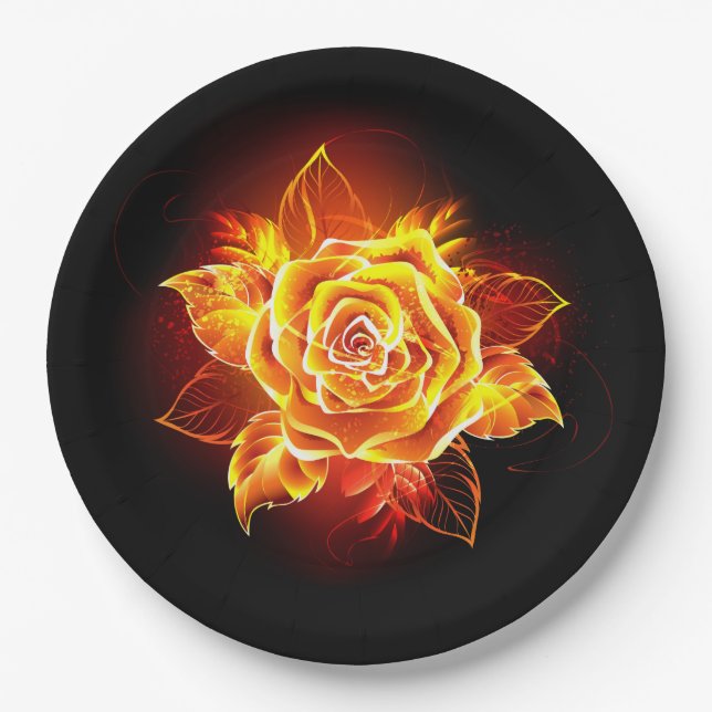 Rose des blühenden Feuers Pappteller (Vorderseite)