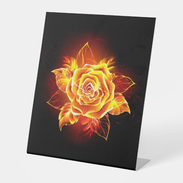Rose des blühenden Feuers Sockelschild (Vorderseite)