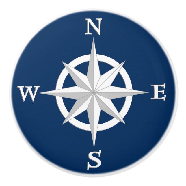 Rose des Kompass-8-Point, Weiß und Marine-Blau Keramikknauf (Vorderseite)