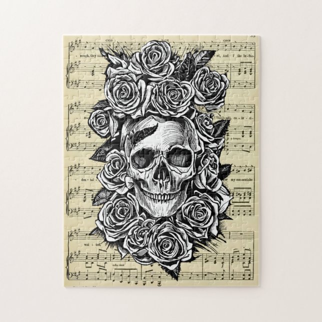 Rose des menschlichen Schädels Goth Biker Art Illu (Vertikal)