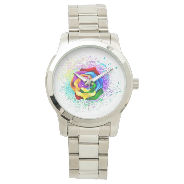 Rose des Regenbogens Armbanduhr (Vorderseite)